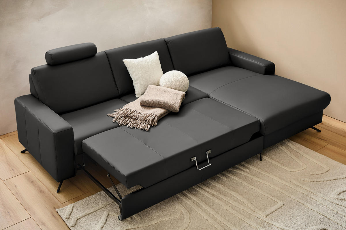 ECKSOFA in Echtleder Dunkelgrau  267/165 cm  - Dunkelgrau/Schwarz, Design, Leder/Metall (267/165cm) - Lomoco