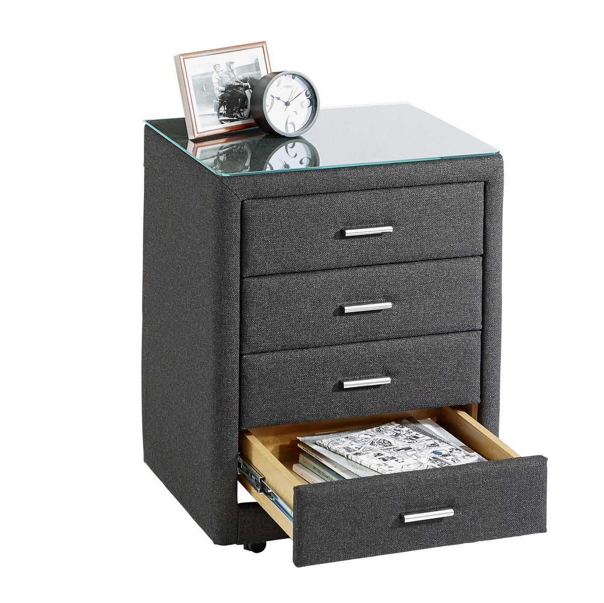 NACHTSCHRANK 50/64/41,5 cm  - Chromfarben/Schwarz, KONVENTIONELL, Glas/Textil (50/64/41,5cm) - Dieter Knoll