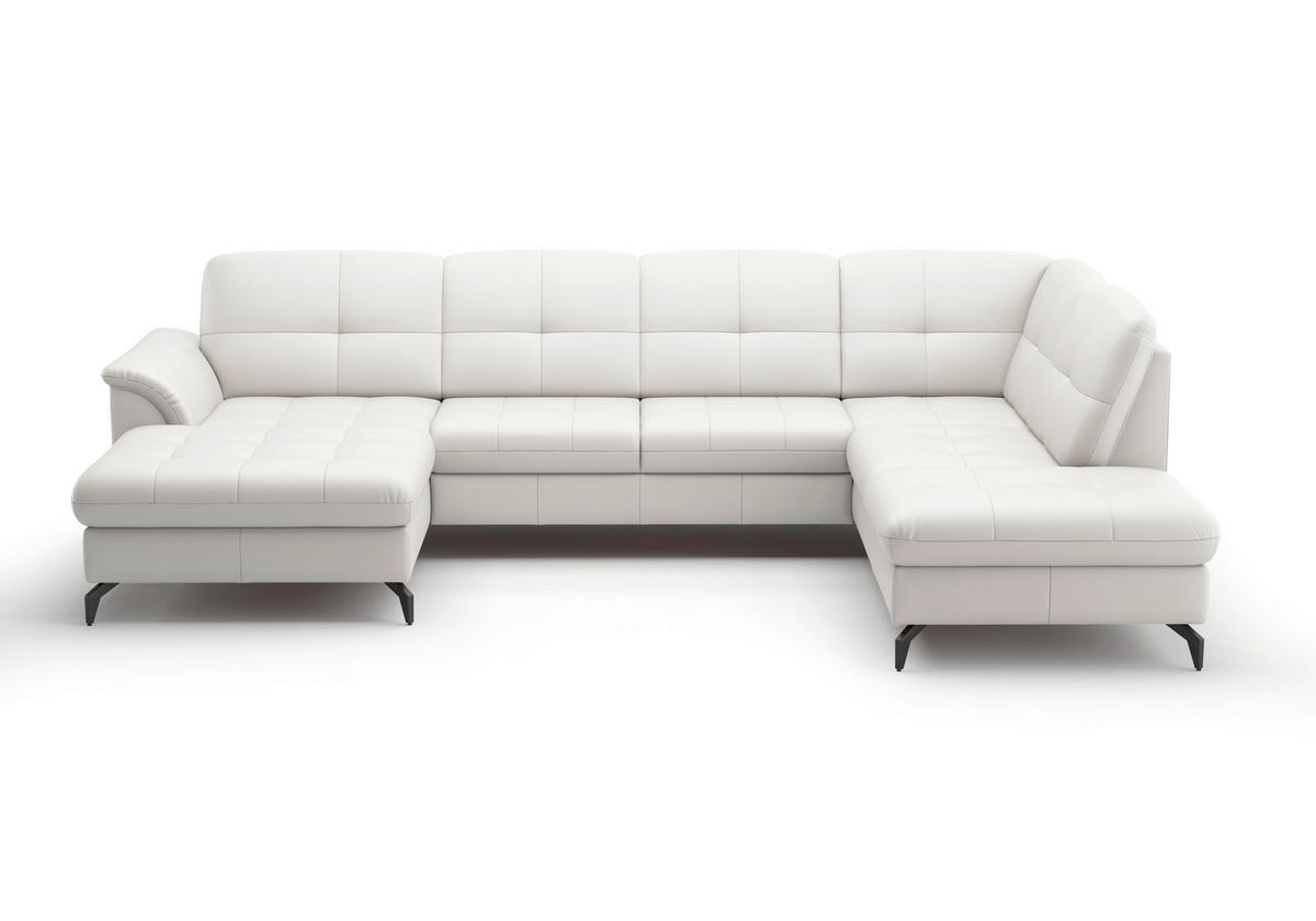 WOHNLANDSCHAFT in Vliesstoff Kombination Echtleder/Stoff Weiss  - Weiss/Schwarz, Modern, Leder/Textil (164/319/212cm) - Sit & More