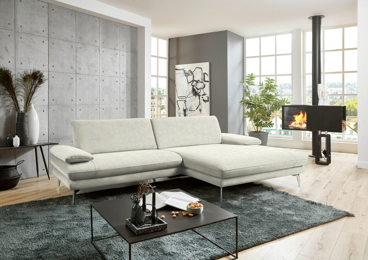 ECKSOFA in Velours Ecru  - Ecru/Schwarz, Design, Textil/Metall (284/184cm) - Dieter Knoll