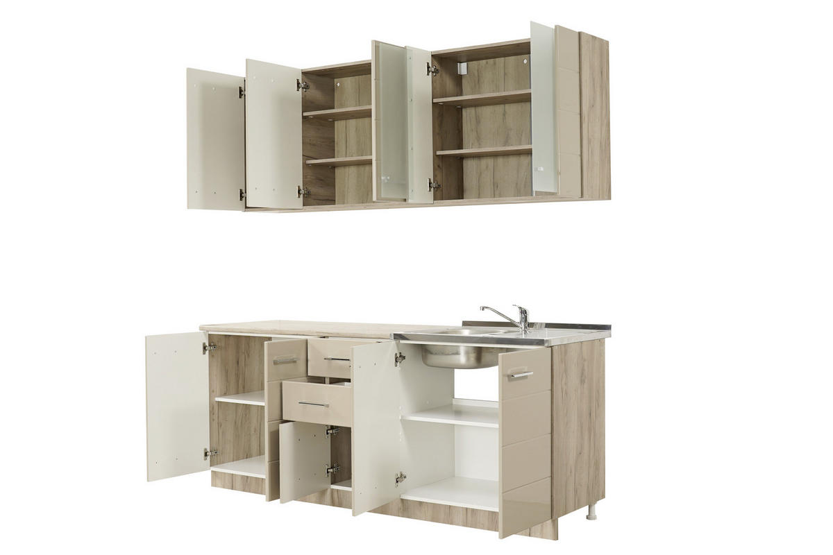 KONYHABLOKK GÉPEK NÉLKÜL 200/51/31/200 cm  - bézs/fehér, Basics, faalapú anyag (200/51/31/200cm) - Carryhome
