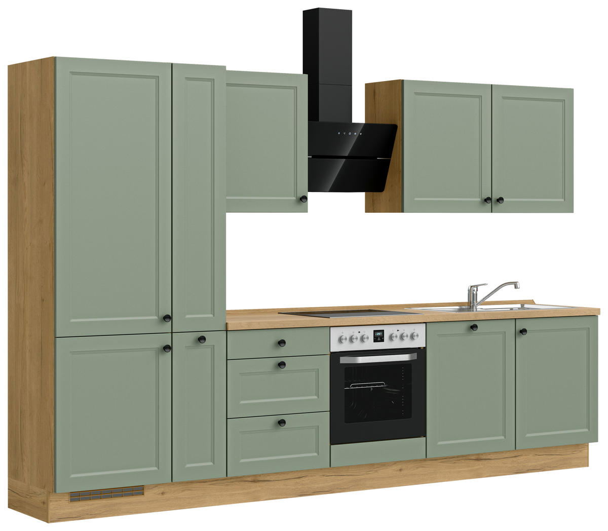 KÜCHENBLOCK 330 cm   in Eichefarben, Schilfgrün  - Schilfgrün/Eichefarben, MODERN, Holzwerkstoff/Metall (330cm) - Nobilia