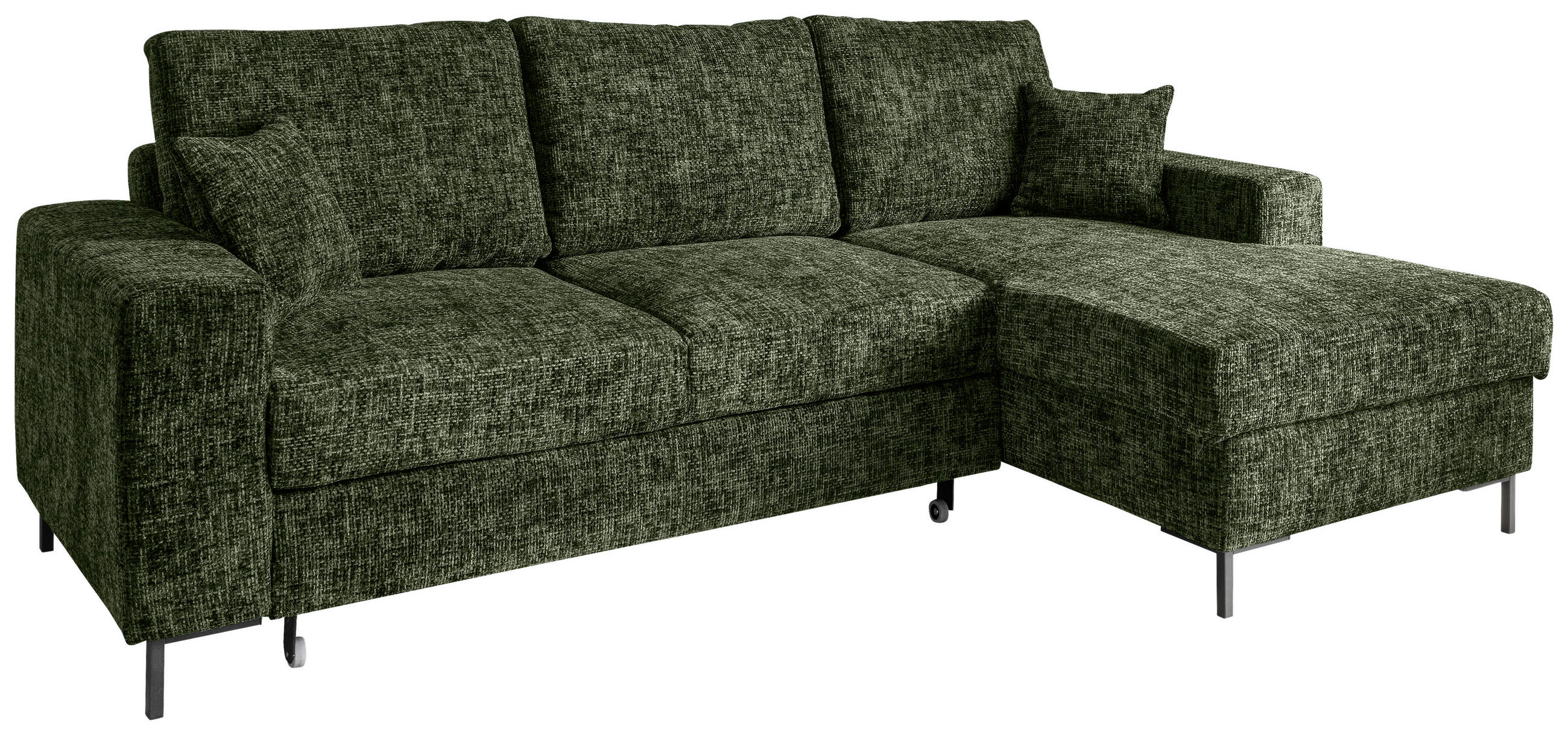 ECKSCHLAFSOFA in Struktur Dunkelgrün  - Dunkelgrün/Schwarz, KONVENTIONELL, Textil/Metall (237/143cm) - Livetastic