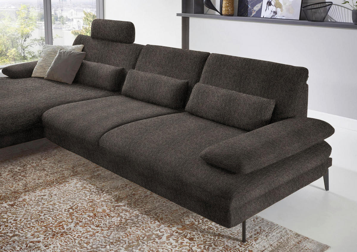 ECKSOFA in Chenille Fango  - Fango/Schwarz, Design, Textil/Metall (180/310cm) - Dieter Knoll