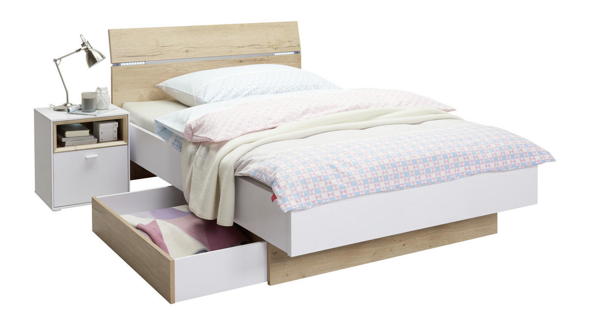 POSTEL 120/200 cm,  - bílá/barvy dubu, Design, kompozitní dřevo (120/200cm) - Hom`in
