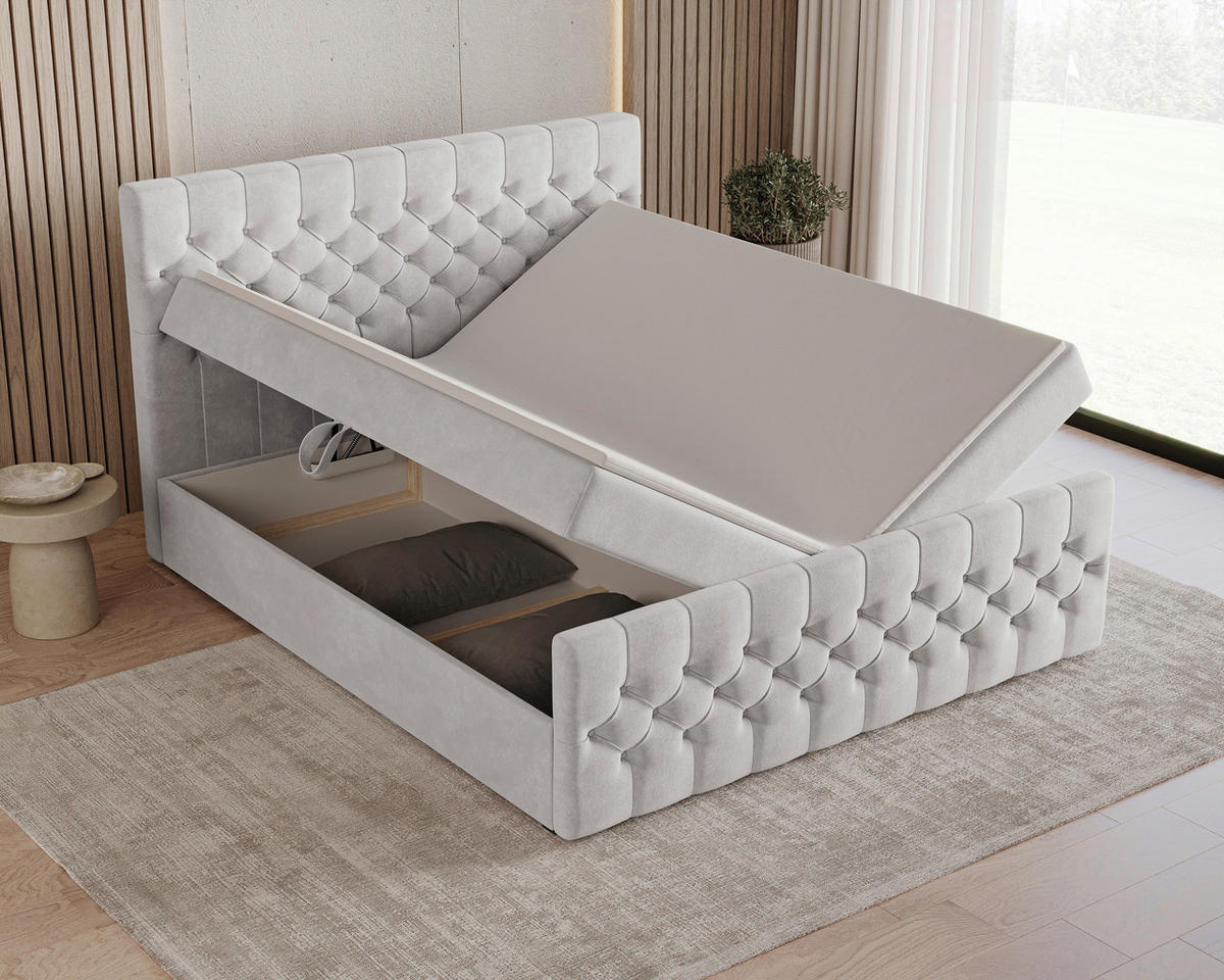 BOXBETT 140/200 cm,  in Silberfarben, Matratze, Topper, H3 = fest  - Silberfarben/Schwarz, KONVENTIONELL, Holz/Kunststoff (140/200cm) - Chameo