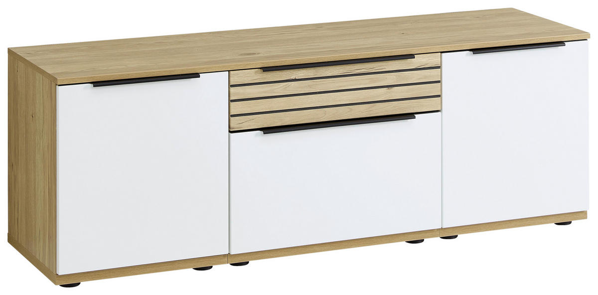 LOWBOARD Weiß, Eichefarben  150/54/45 cm  - Eichefarben/Schwarz, KONVENTIONELL, Holzwerkstoff/Kunststoff (150/54/45cm) - Venda