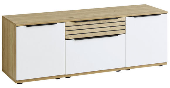 LOWBOARD Weiß, Eichefarben  150/54/45 cm  - Eichefarben/Schwarz, KONVENTIONELL, Holzwerkstoff/Kunststoff (150/54/45cm) - Venda