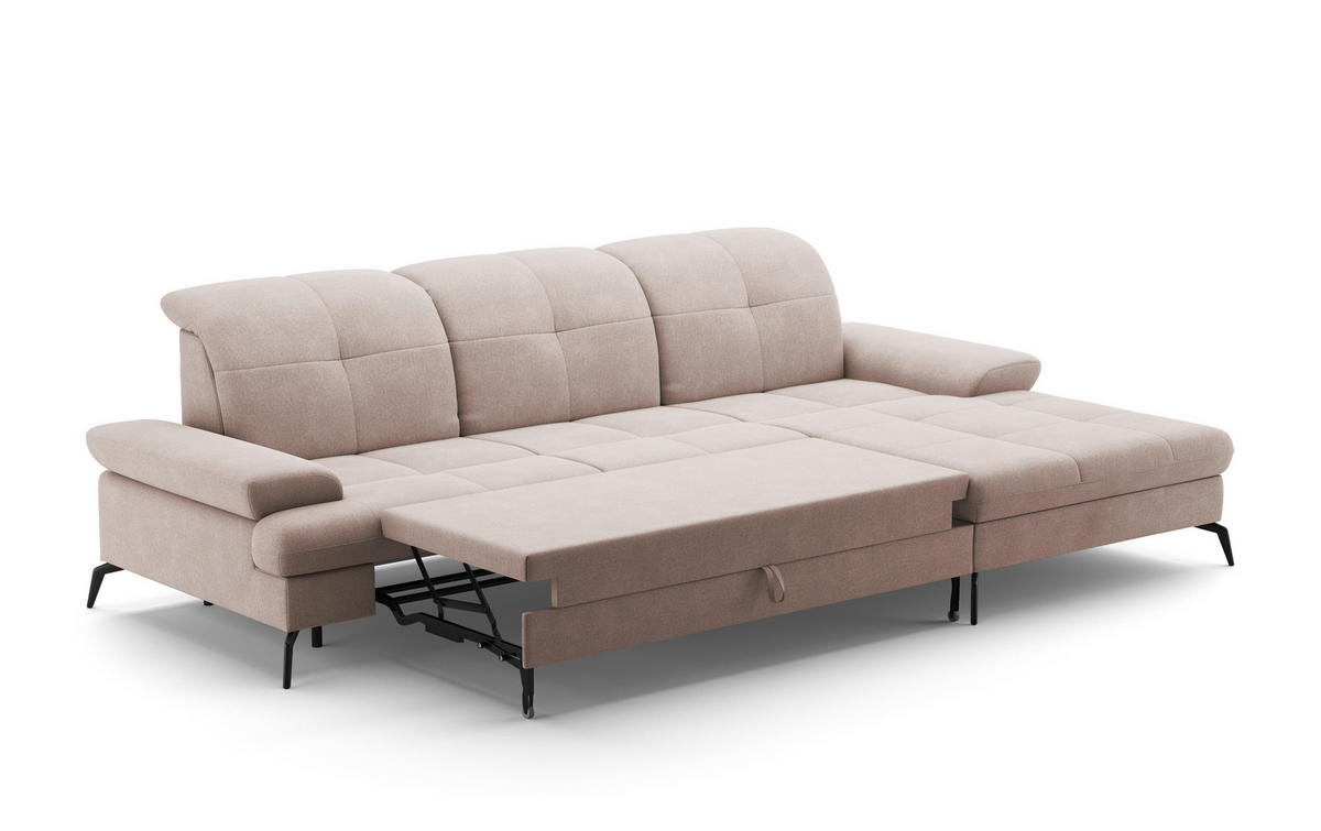 ECKSOFA in Flachgewebe Greige  - Greige/Schwarz, Konventionell, Textil/Metall (279/185cm) - Sit & More