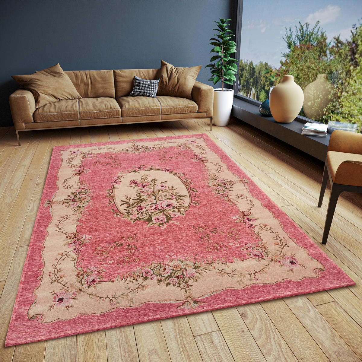 FLACHWEBETEPPICH 150/220 cm Gobelin Pink, Beige rechteckig  - Pink/Beige, Design, Kunststoff/Textil (150/220cm) - Hanse Home