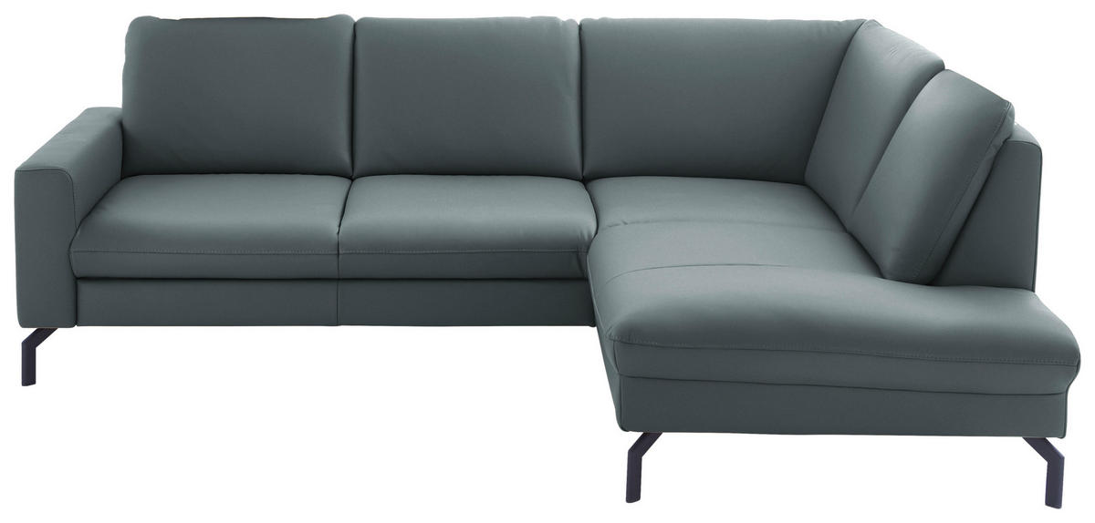 ECKSOFA Echtleder Blaugrau  - Blaugrau/Schwarz, Design, Leder/Metall (250/194cm) - Beldomo Premium