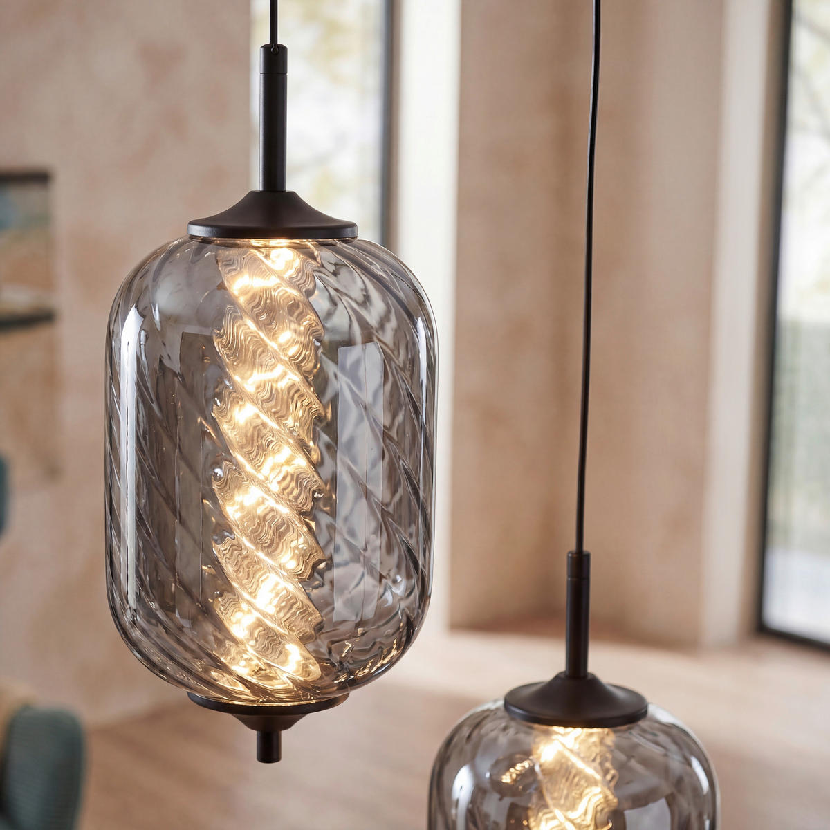 LED-HÄNGLAMPA 73/23/120 cm  - kromfärg/svart, Design, metall/glas (73/23/120cm) - Novel