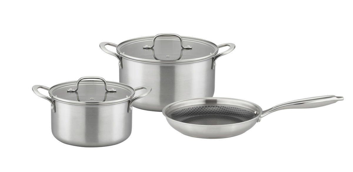 KOCHTOPFSET INOXXA BLACK 5-teilig  - Klar/Edelstahlfarben, Basics, Glas/Metall - GSW