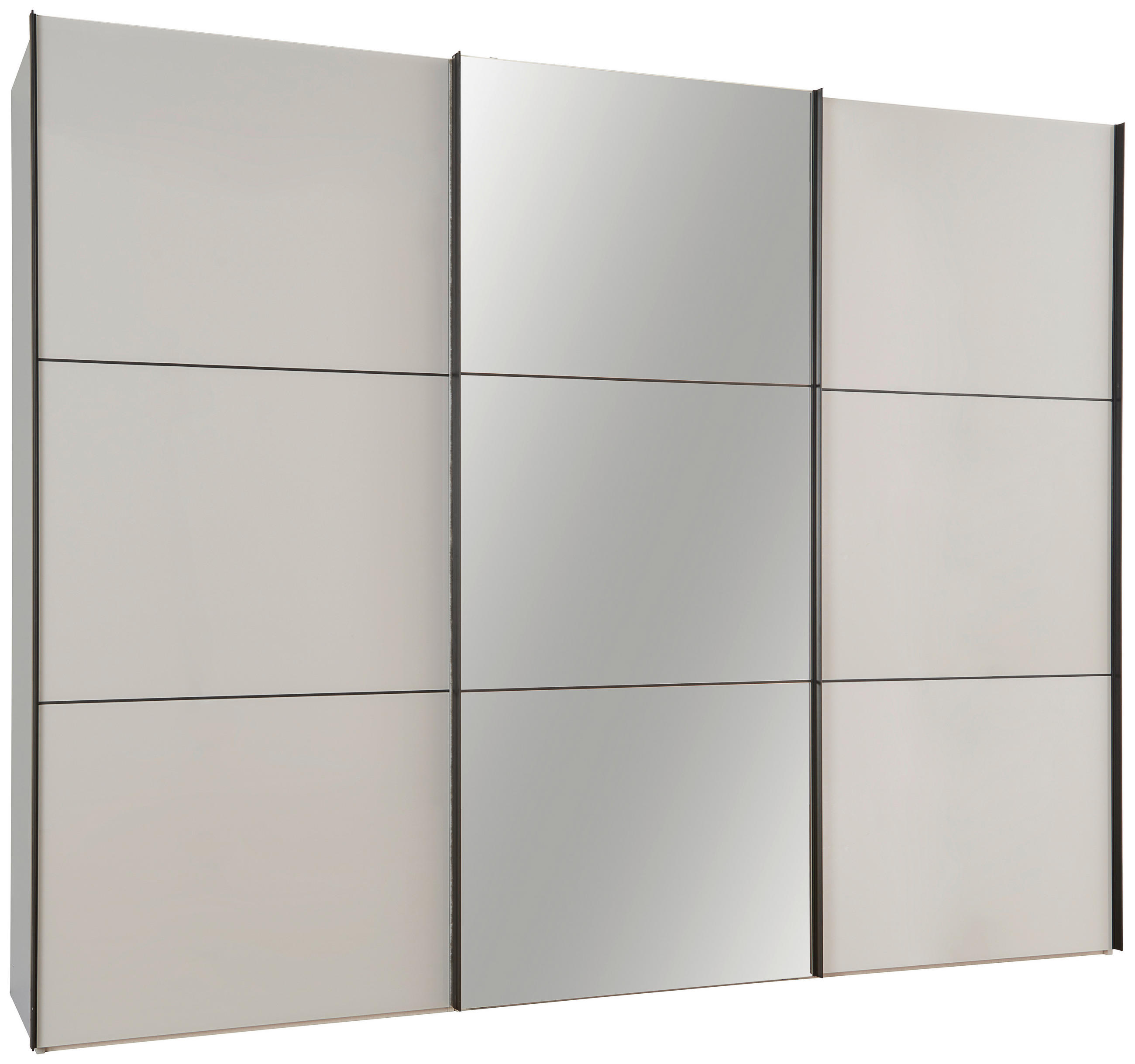 SCHWEBETÜRENSCHRANK  in Hellgrau  - Hellgrau/Schwarz, Glas/Holzwerkstoff (280/222/68cm) - Moderano