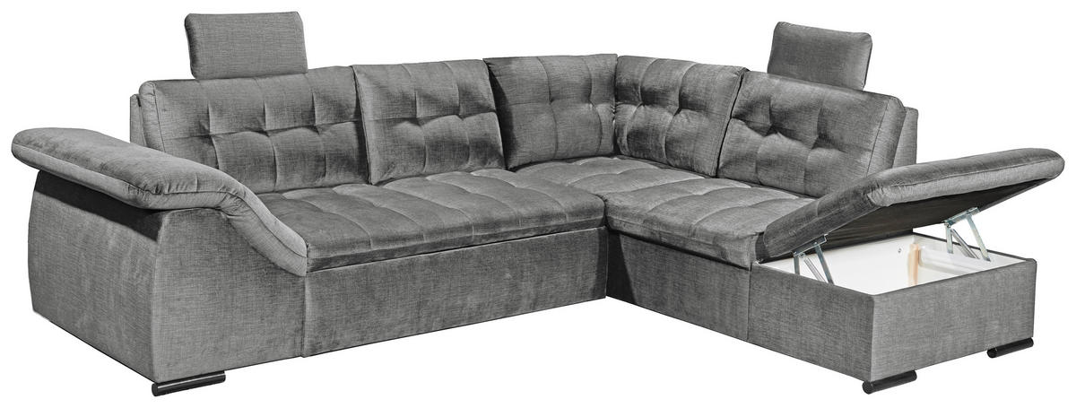 ECKSOFA in Mikrovelours Grau  - Schwarz/Grau, Konventionell, Kunststoff/Textil (283/217cm) - MID.YOU