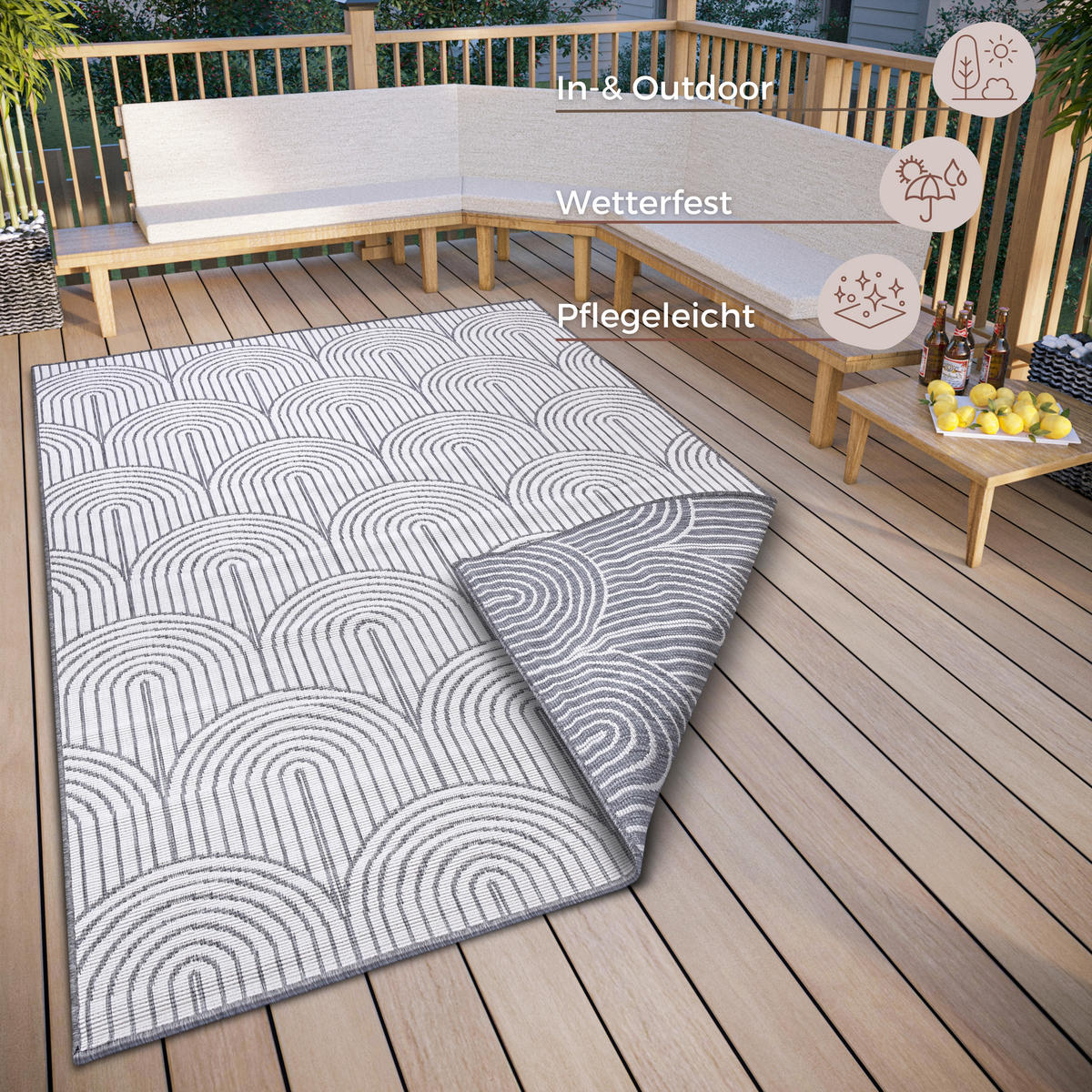 OUTDOORTEPPICH 160/230 cm Pangli Silberfarben, Weiß  - Silberfarben/Weiß, Design, Kunststoff (160/230cm)