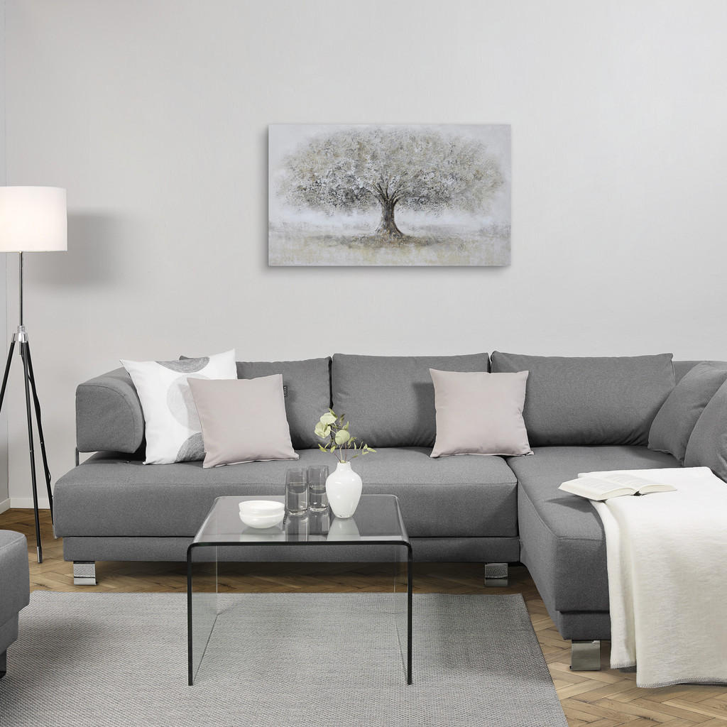 Thumbnail - Monee Ölgemälde, Braun, Grau, Weiß, Holz, Textil, Kiefer, massiv, rechteckig, 120x70 cm, handgemalt, Keilrahmen, Bilder ...
