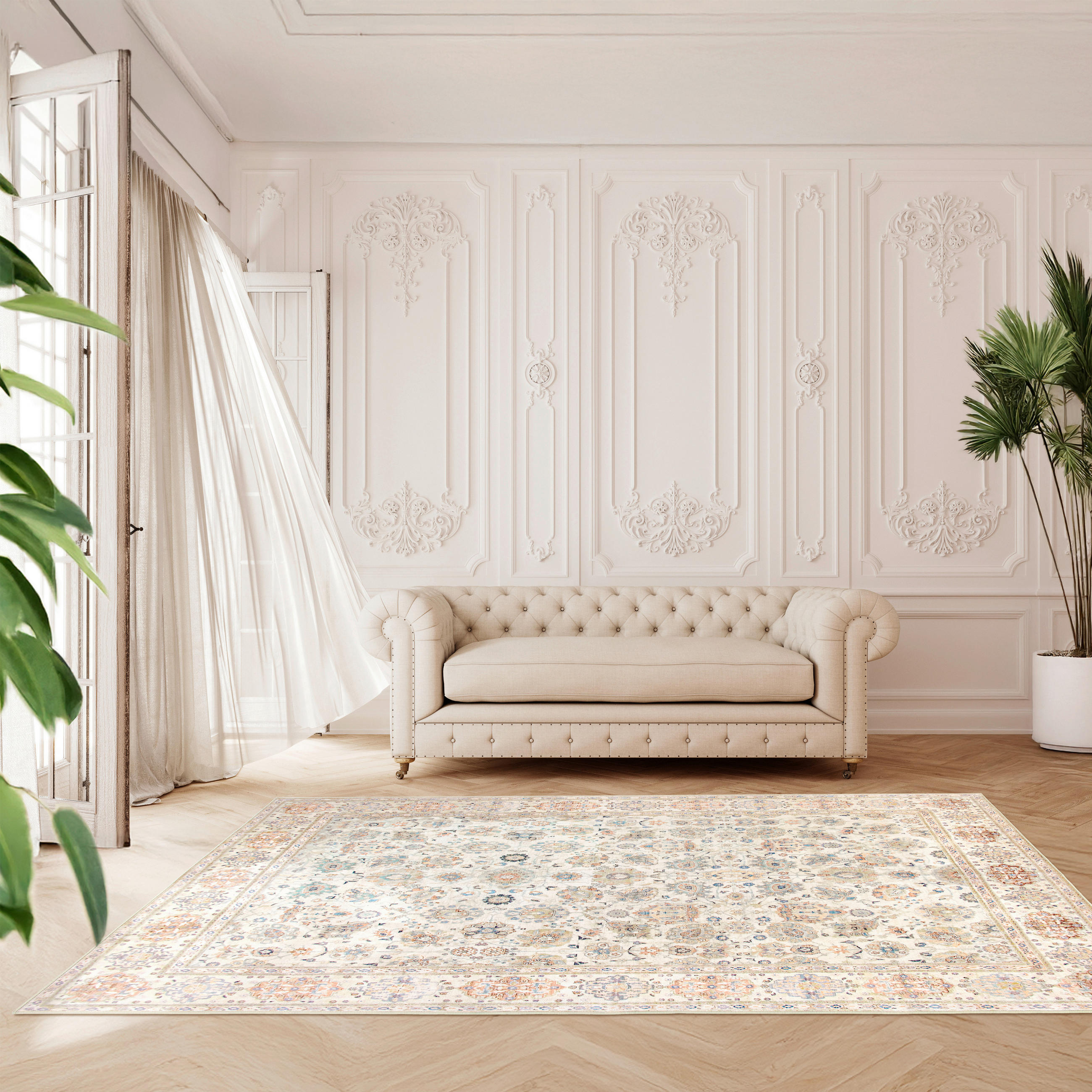 VINTAGE-TEPPICH 200/290 cm LIVING JANE Hellrosa, Perlmutt, Pastellblau  - Pastellblau/Hellrosa, Design, Kunststoff/Textil (200/290cm) - Lindorug