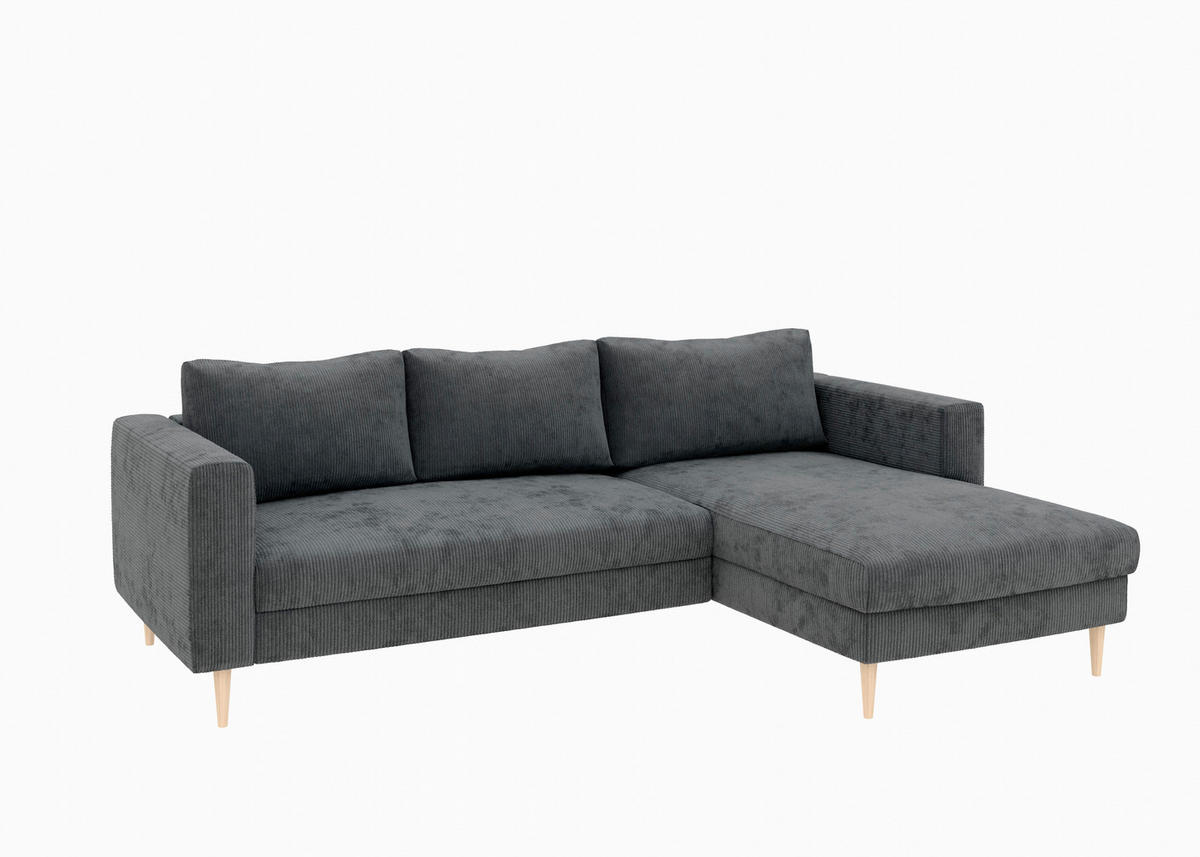 ECKSCHLAFSOFA  mit Rücken echt, Armteil links, Armteil rechts Cord Dunkelgrau  - Dunkelgrau/Buchefarben, MODERN, Holz/Textil (232/161cm) - Trendmanufaktur
