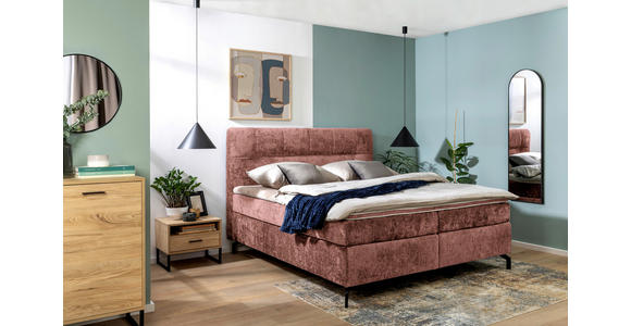 BOXSPRINGBETT 180/200 cm,  in Rotbraun, Topper, H2 + H2 = mittel  - Rotbraun/Schwarz, Design, Textil/Metall (180/200cm) - Esposa