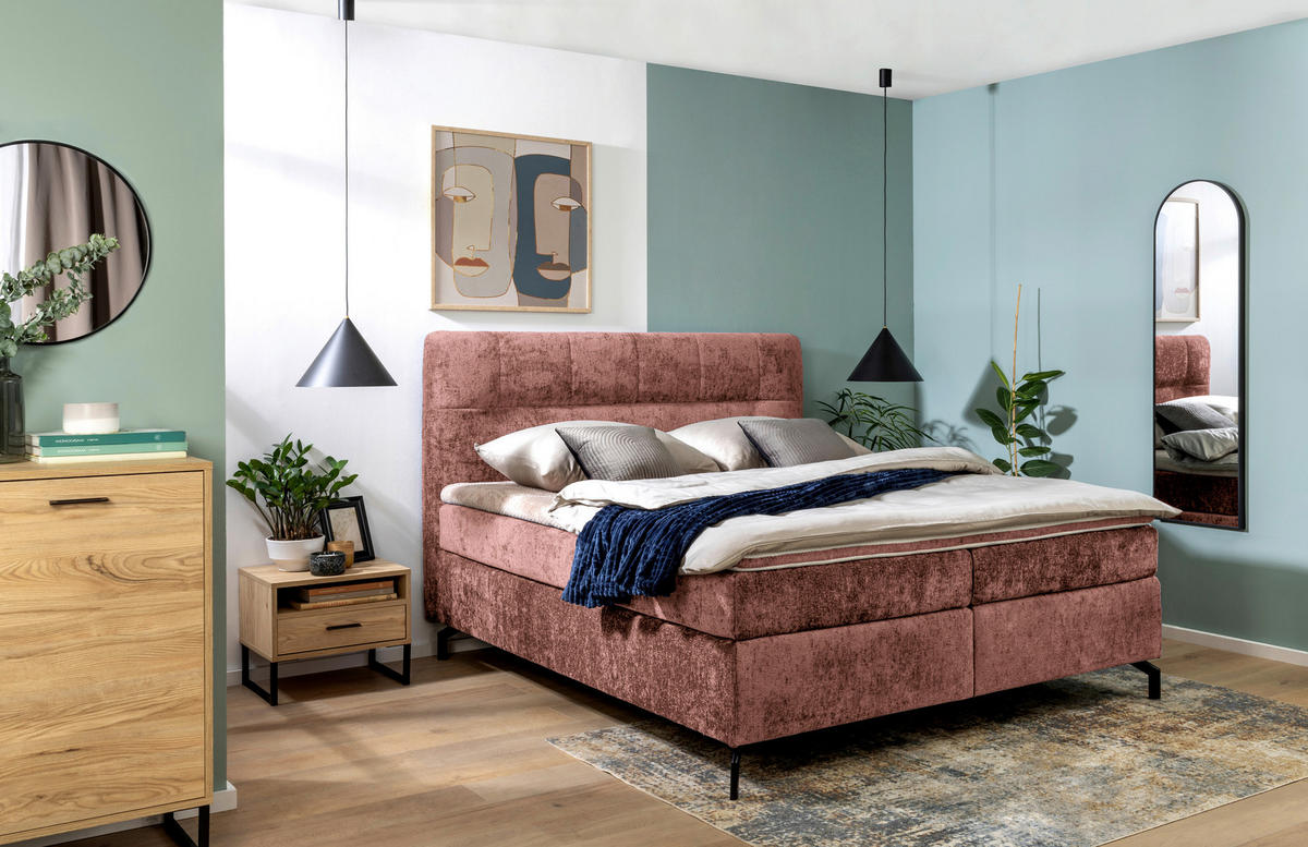 BOXSPRINGBETT 160/200 cm  in Rotbraun  - Rotbraun/Schwarz, Design, Textil/Metall (160/200cm) - Esposa