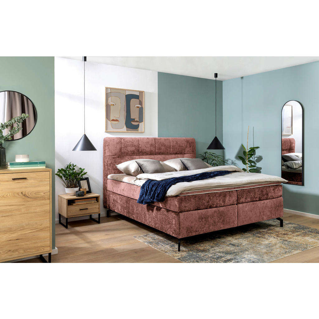 Thumbnail - Esposa Boxspringbett, Rotbraun, Textil, H4, Höhe ca. 17 cm, 180x200 cm, Stoffauswahl, Topper durchgehend, Matratze in ve...