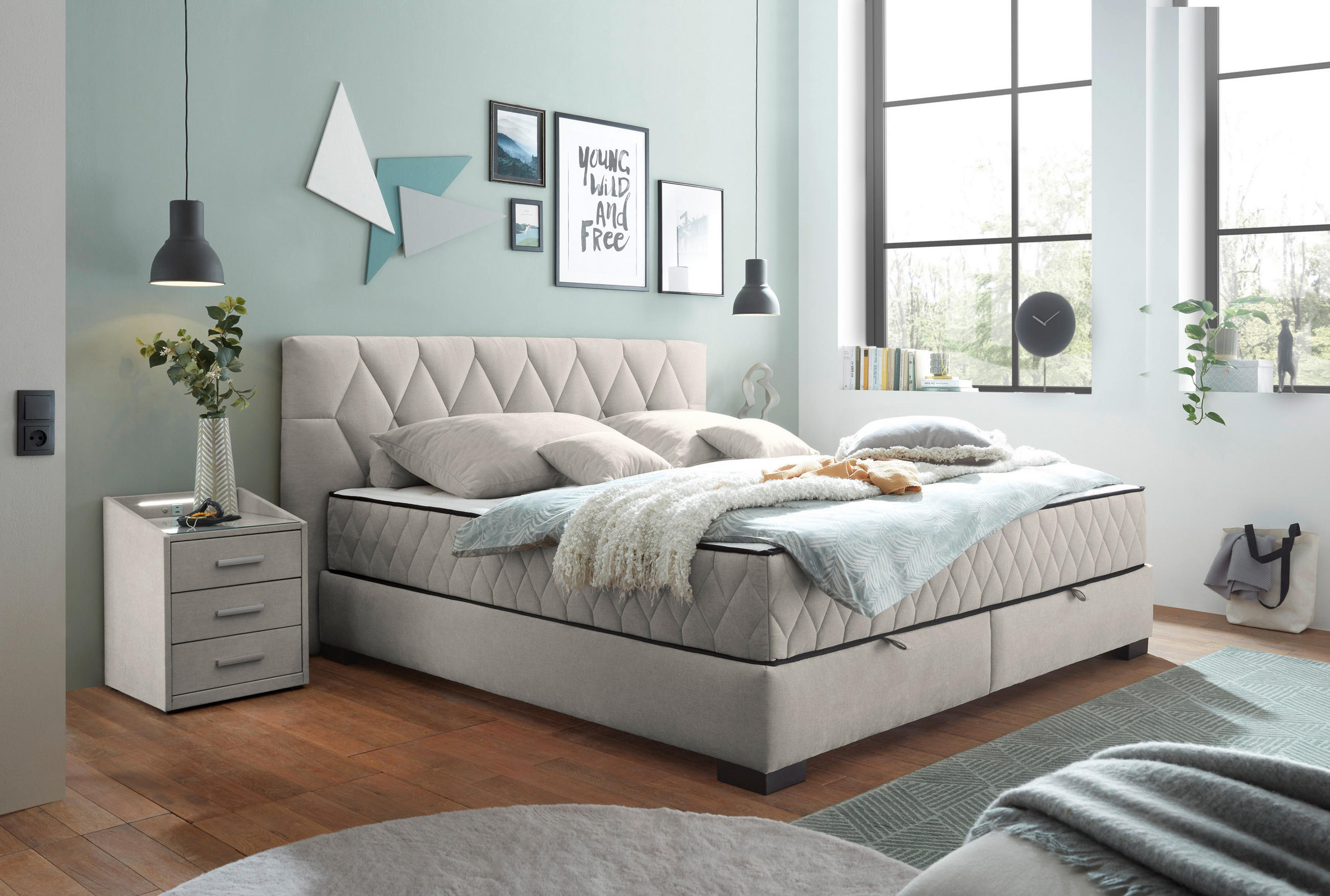 BOXBETT 180/200 cm  in Beige  - Beige/Schwarz, MODERN, Holzwerkstoff/Kunststoff (180/200cm) - MID.YOU