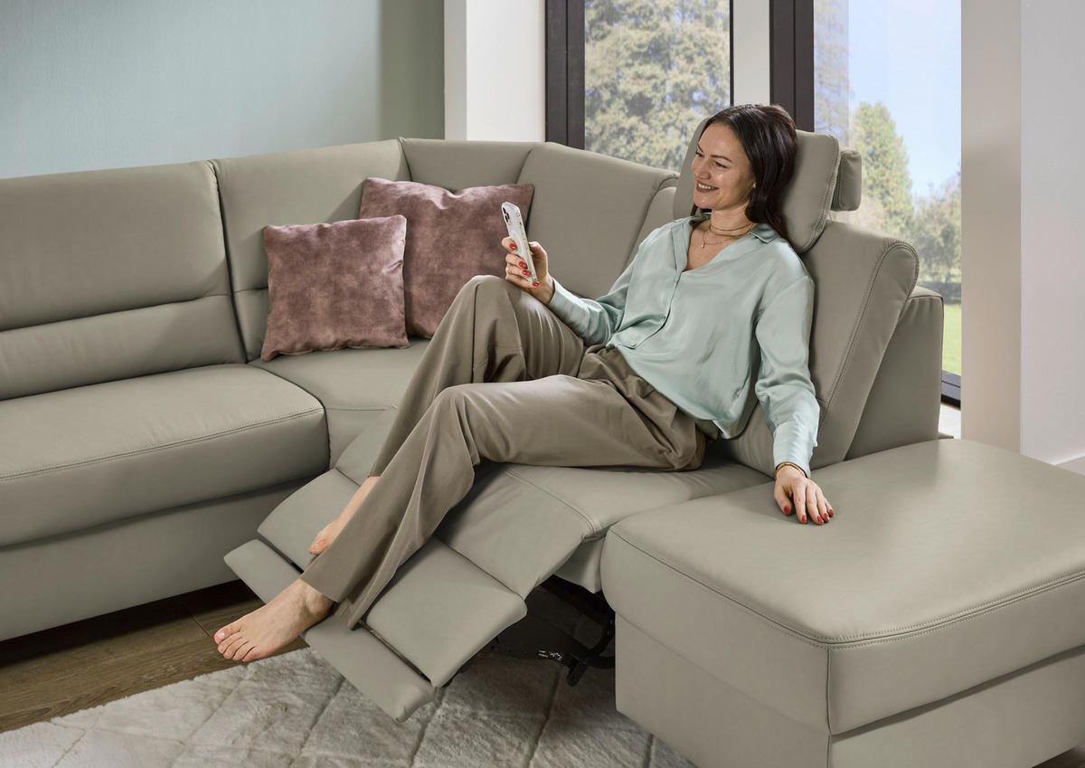 ECKSOFA Echtleder Grau  - Schwarz/Grau, Konventionell, Leder/Metall (290/249cm) - Beldomo Premium