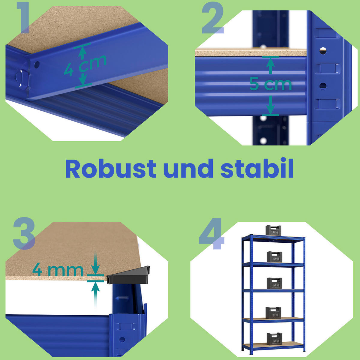 REGÁL NA TĚŽKÉ NÁKLADY - modrá/světle hnědá, Basics, kov/kompozitní dřevo (100/200/50cm)