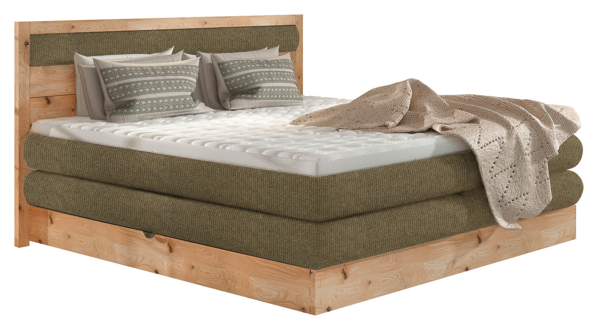 BOXSPRINGBETT 180/200 cm  in Eichefarben, Olivgrün  - Eichefarben/Schwarz, Konventionell, Holz/Holzwerkstoff (180/200cm) - Valnatura