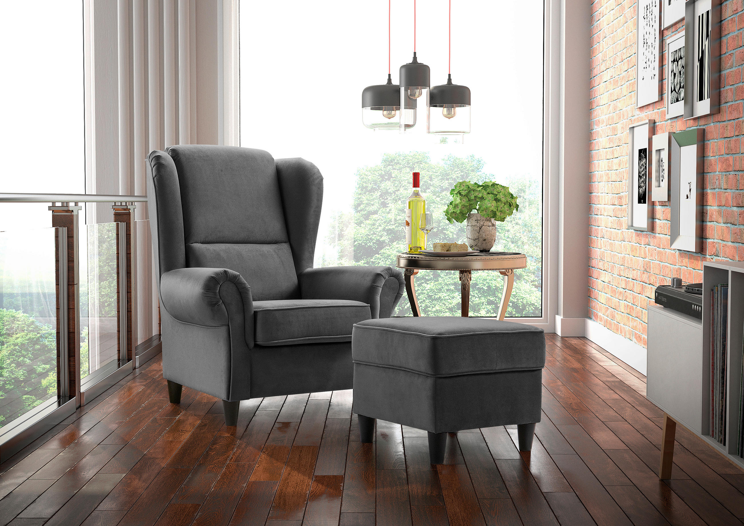 HOCKER in Textil Anthrazit  - Anthrazit/Schwarz, Design, Holz/Textil (52/45/52cm) - MID.YOU