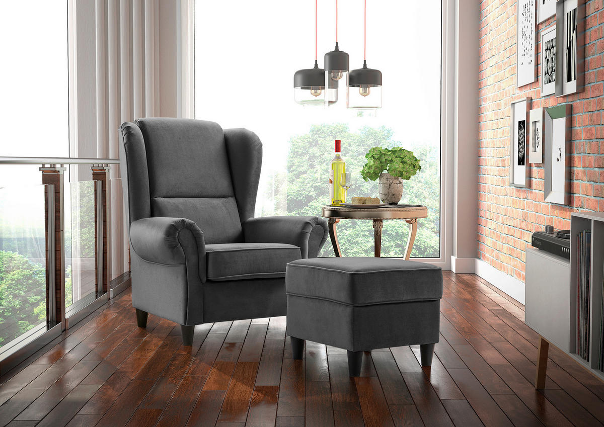 HOCKER in Textil Anthrazit  - Anthrazit/Schwarz, Design, Holz/Textil (52/45/52cm) - MID.YOU