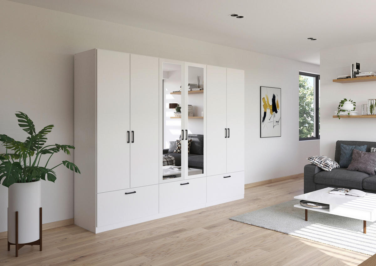 KLEIDERSCHRANK 271/210/54 cm 6-türig Weiß  - Weiß/Grau, Basics, Holzwerkstoff/Metall (271/210/54cm) - Rauch Möbel