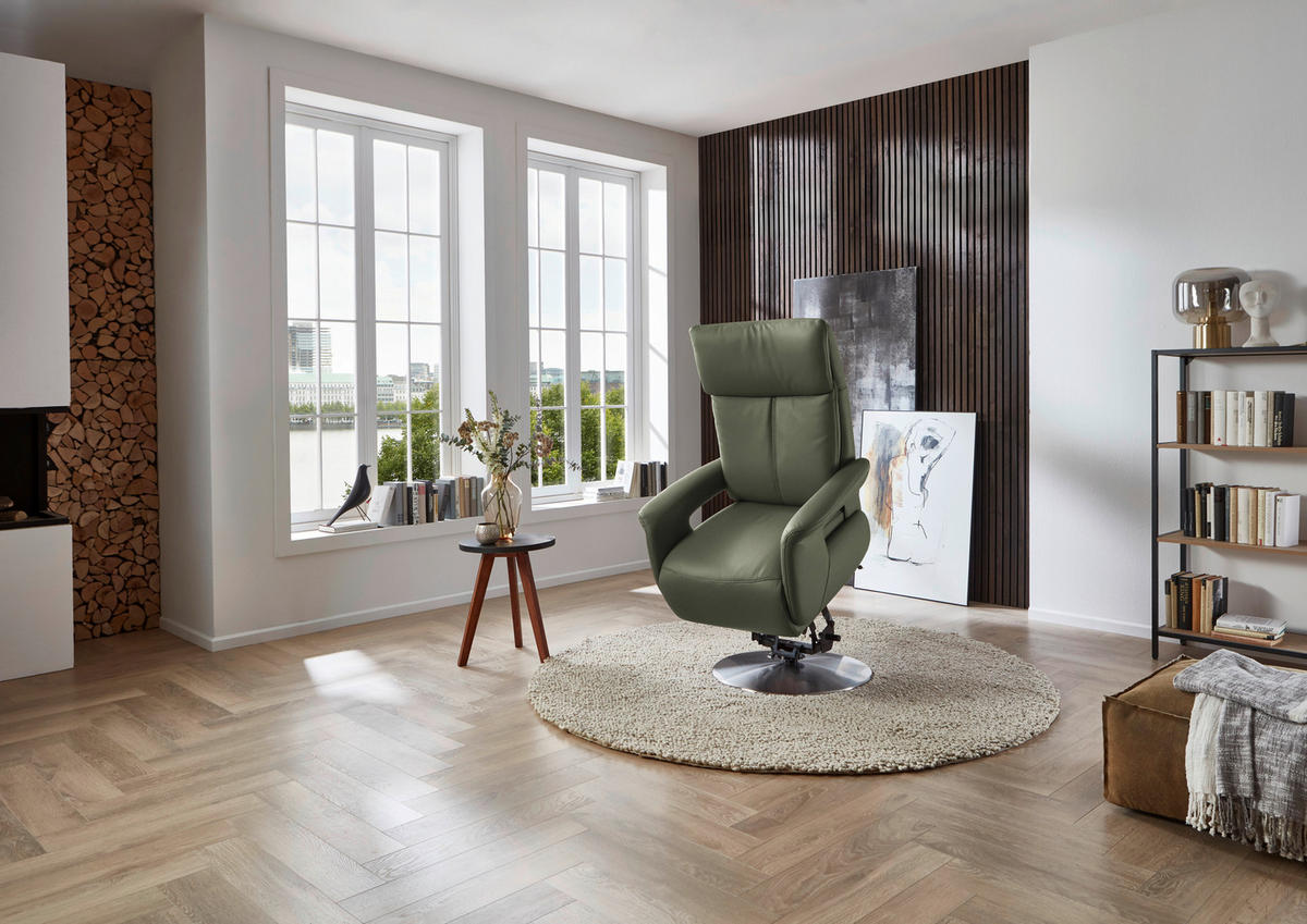 RELAXSESSEL in Leder Grün  - Edelstahlfarben/Grün, Design, Leder/Metall (78/112/85cm) - Cantus