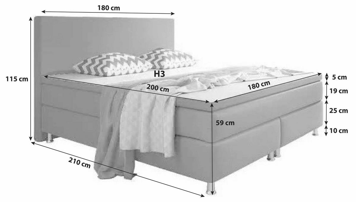 BOXSPRINGBETT 180/200 cm  in Anthrazit  - Anthrazit/Silberfarben, KONVENTIONELL, Textil/Metall (180/200cm) - MID.YOU