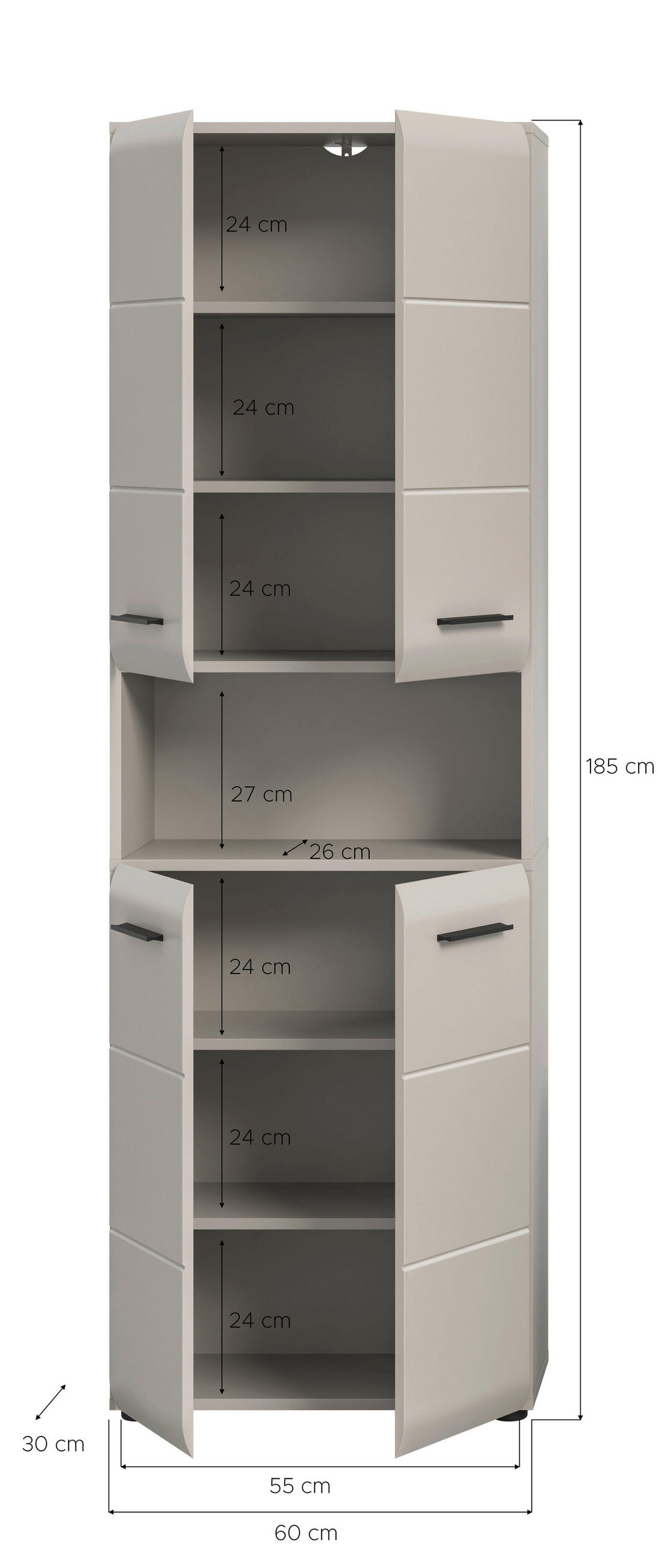 HOCHSCHRANK 60/185/30 cm  - Kaschmir/Schwarz, Trend, Holzwerkstoff/Kunststoff (60/185/30cm) - MID.YOU