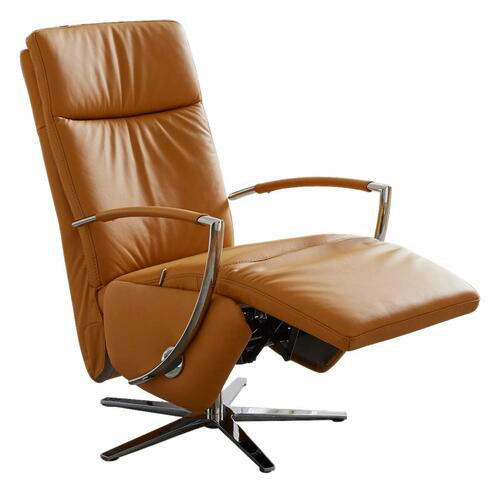 RELAXSESSEL Echtleder Relaxfunktion - Currygelb/Chromfarben, Design, Leder/Metall (70/113/80cm) - Cantus
