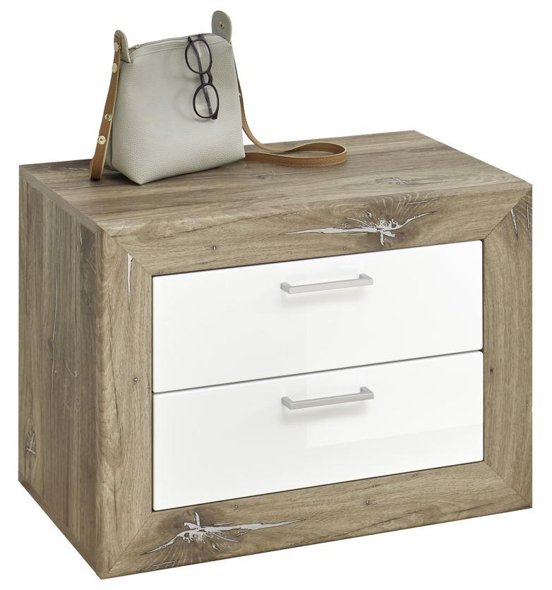 GARDEROBENBANK Eichefarben, Weiß Hochglanz  - Eichefarben/Weiß Hochglanz, MODERN, Kunststoff (70/51/40cm)