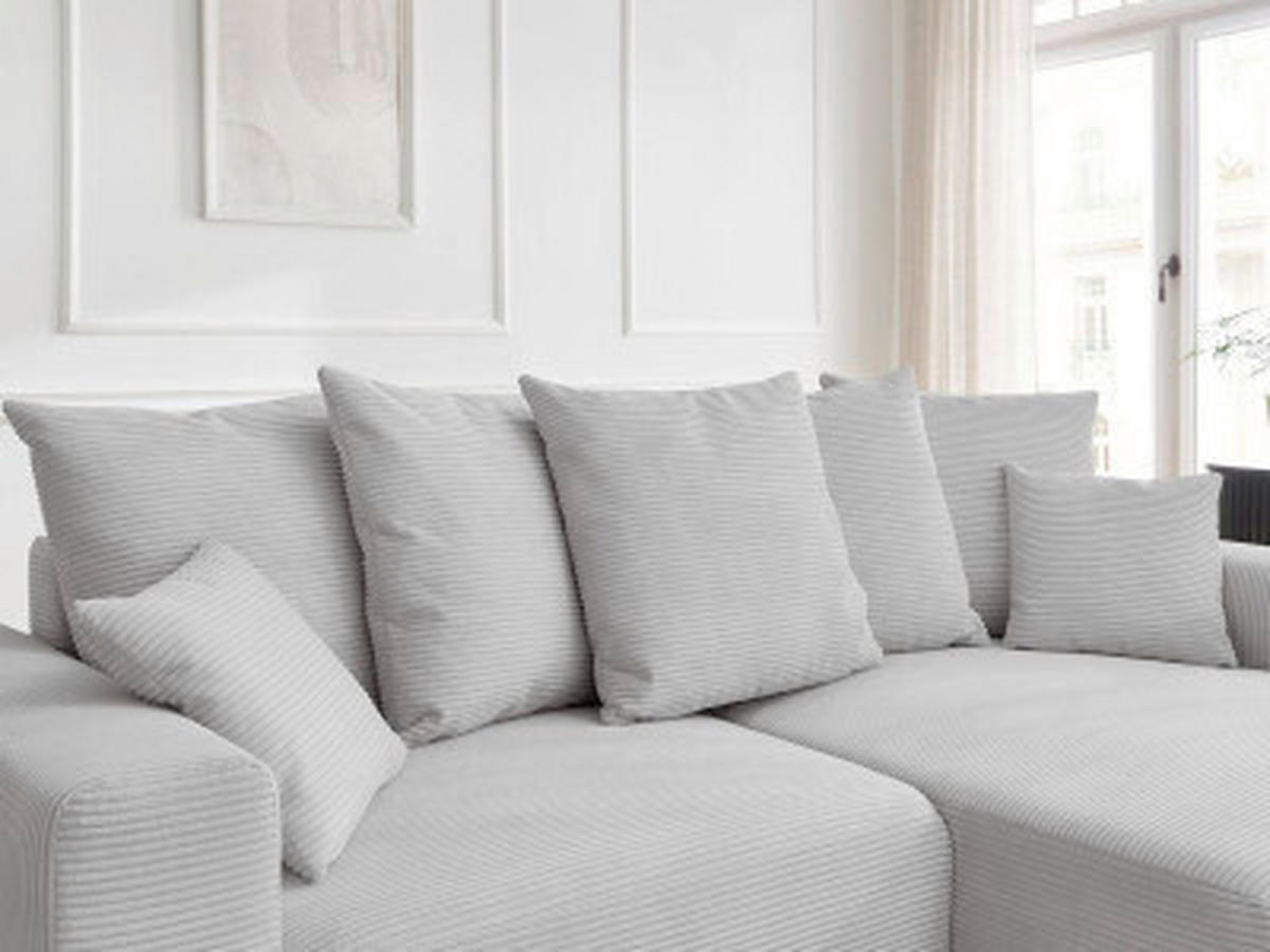 ECKSOFA Ottomane rechts  ATILLA Hellgrau Cord  - Hellgrau/Schwarz, MODERN, Kunststoff/Textil (244/149cm)