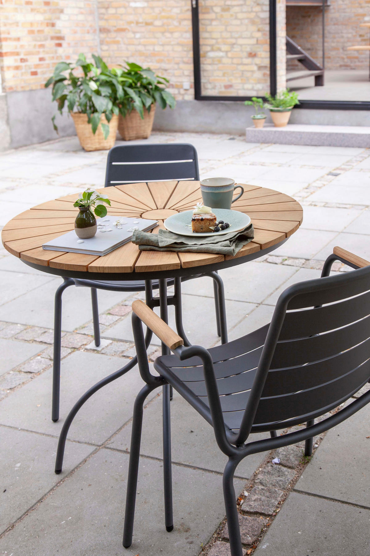 GARTENTISCHGRUPPE  - Anthrazit/Teakfarben, Natur, Holz/Metall (120/120/80cm) - Gardenson