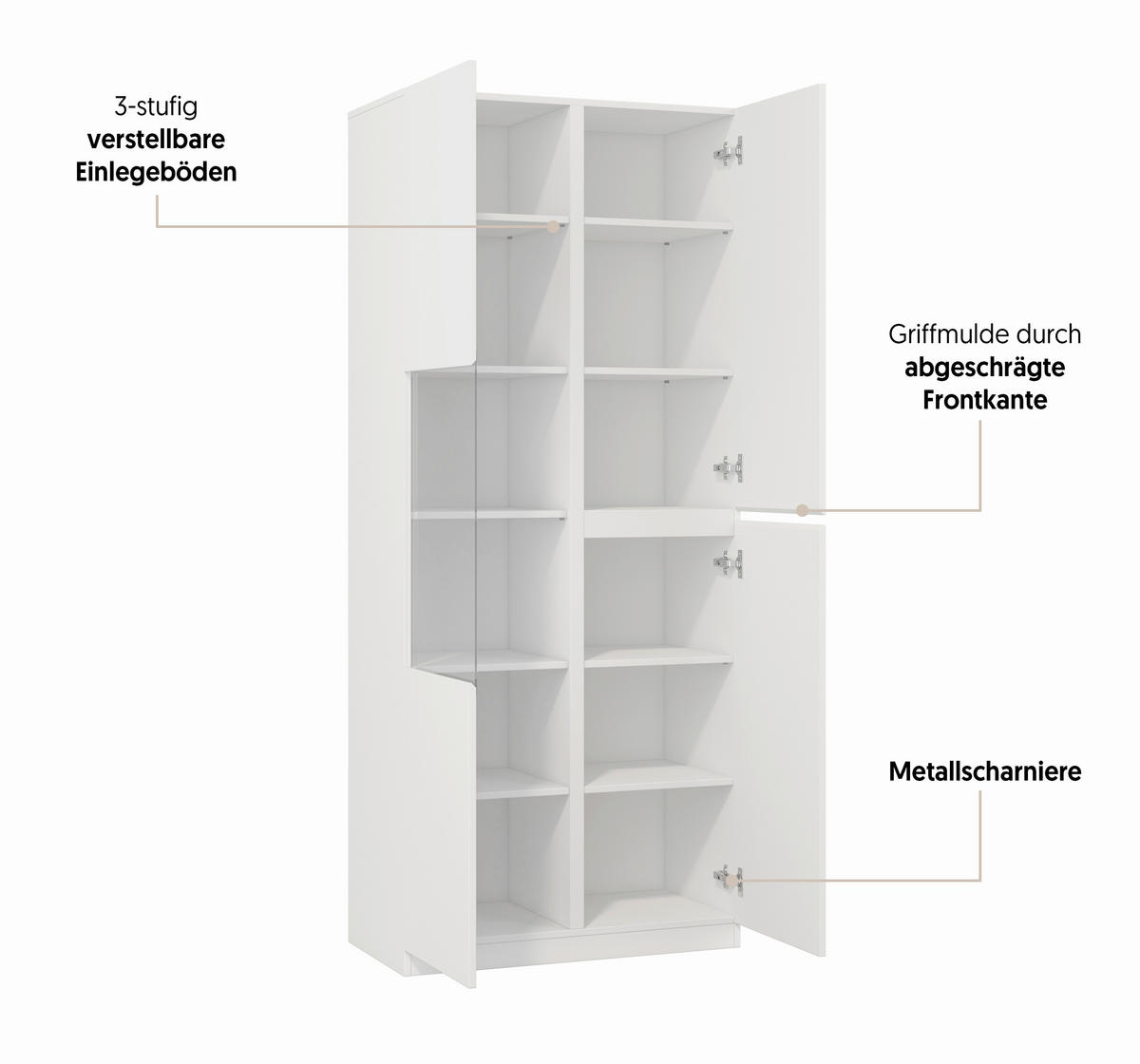 VITRINE  in Weiß  - Weiß, Design, Glas/Holzwerkstoff (79,4/187,5/40cm) - MID.YOU