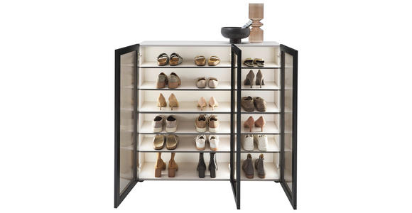 SCHUHSCHRANK  in 120/115/34 cm  - Kaschmir/Schwarz, Design, Glas/Holzwerkstoff (120/115/34cm) - Voleo