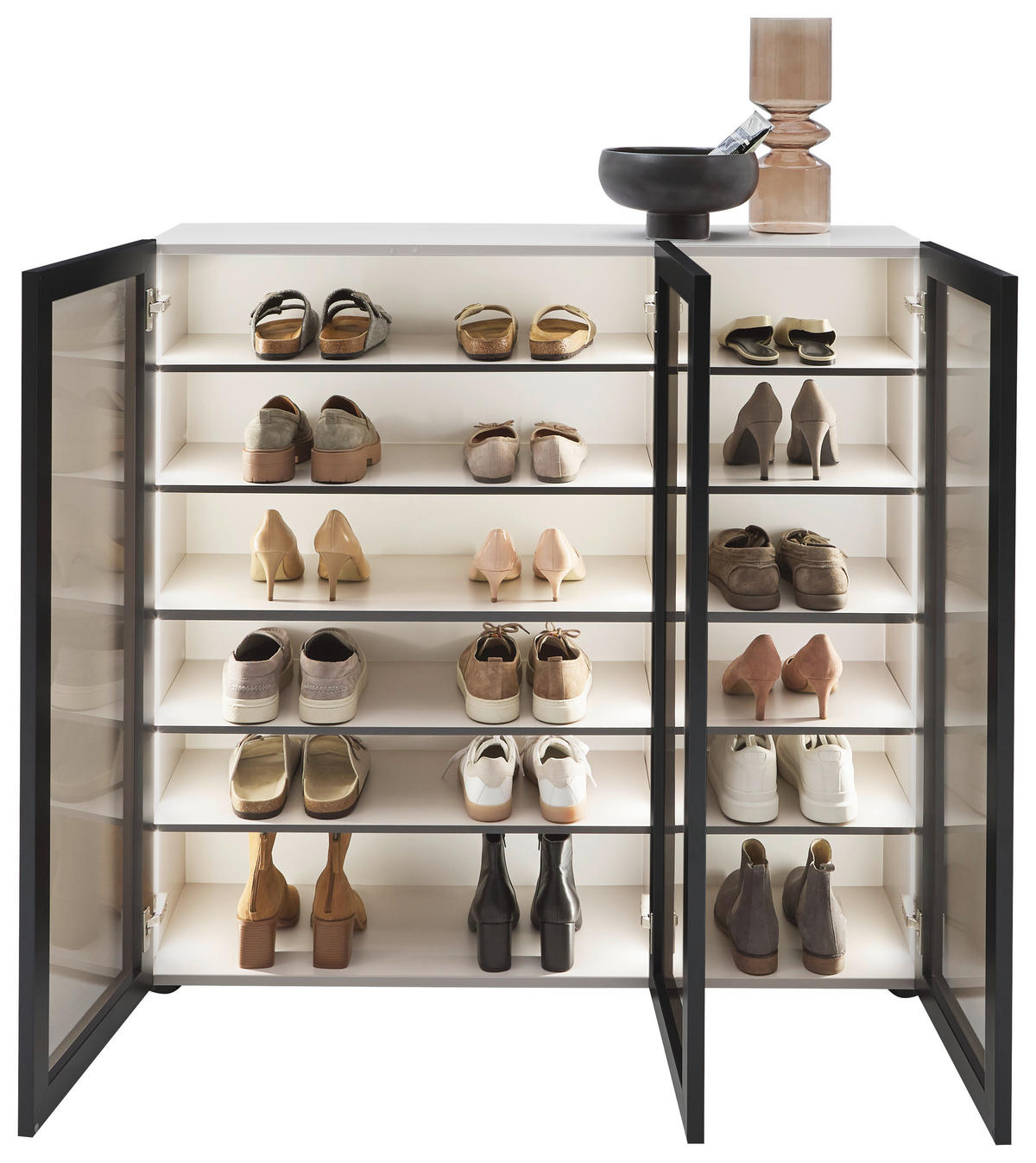 SCHUHSCHRANK Schwarz, Kaschmir  - Kaschmir/Schwarz, Design, Glas/Holzwerkstoff (120/115/34cm) - Voleo