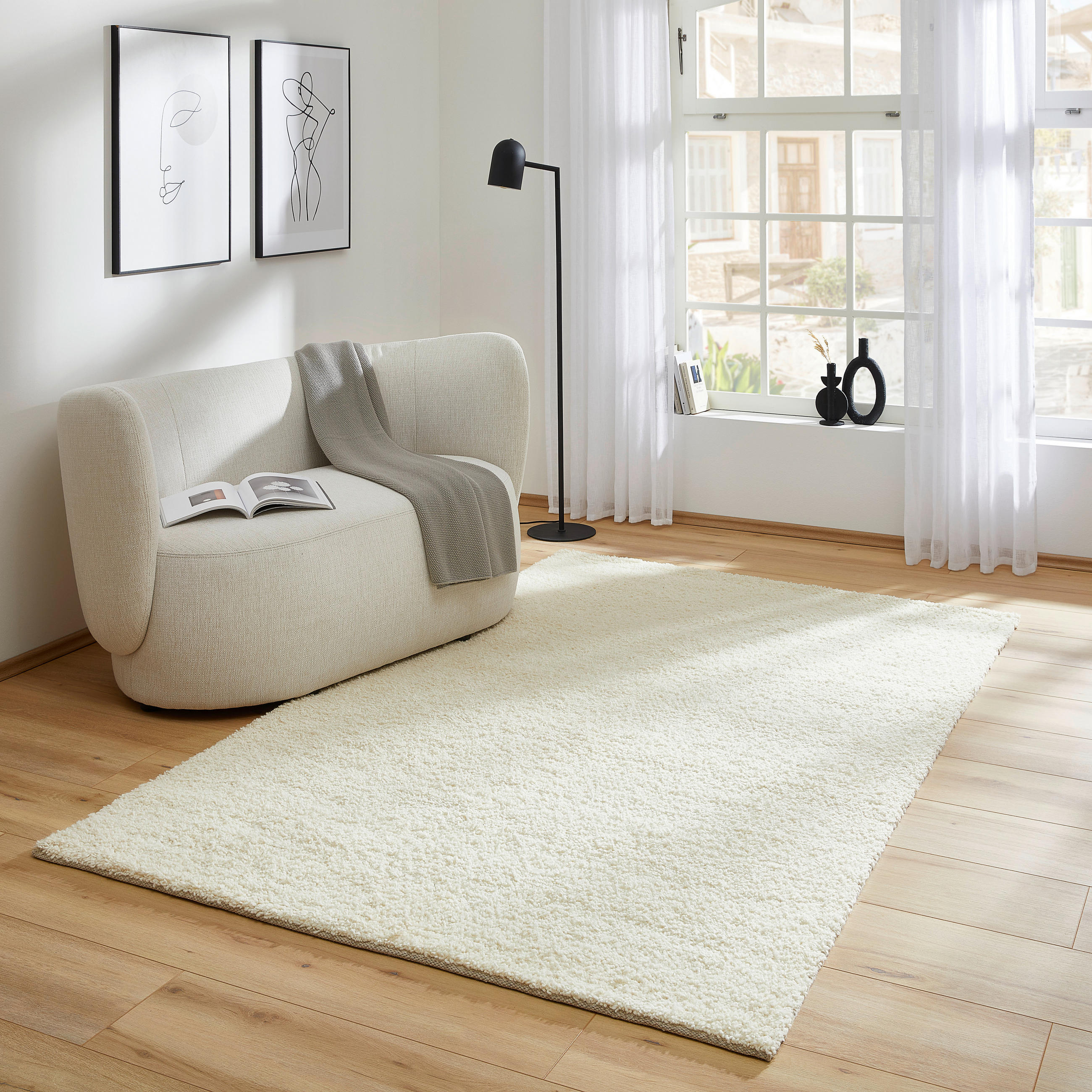 RUČNE TKANÝ KOBEREC, 70/130 cm, krémová - krémová, Natur, textil (70/130cm) - Linea Natura