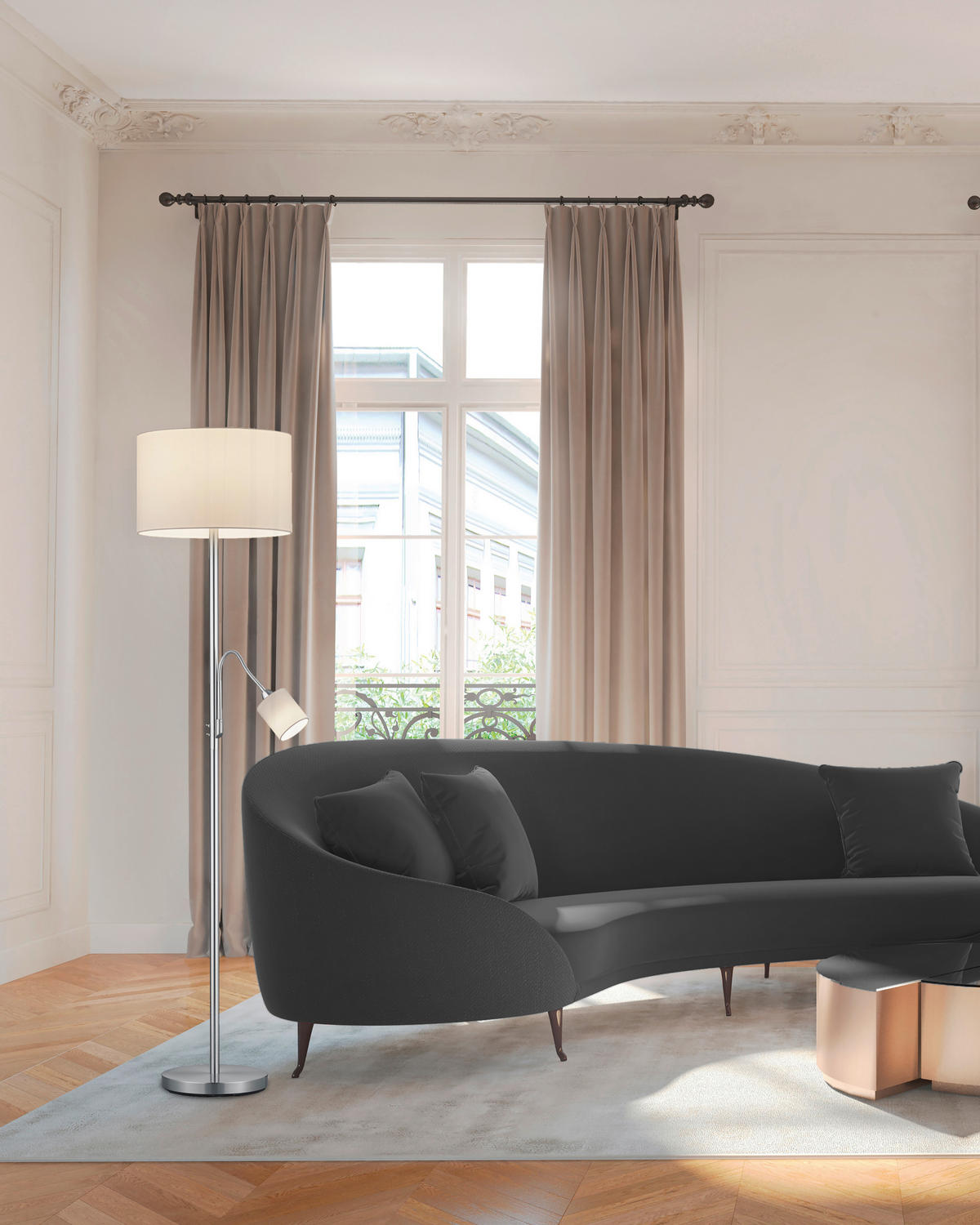 STOJACIA LAMPA, 40/170 cm  - biela/niklová, Konventionell, kov/textil (40/170cm) - Trio Leuchten