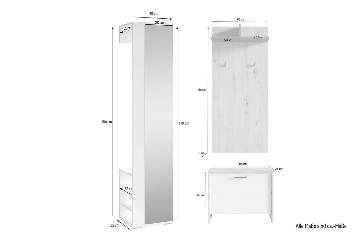 GARDEROBE 3-teilig  in 40/184/35 cm  - Alteiche/Anthrazit, Design, Holzwerkstoff (40/184/35cm) - MID.YOU