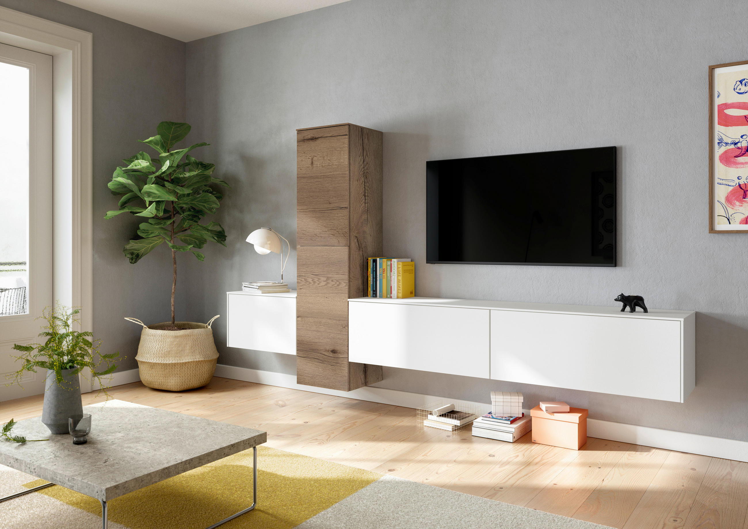 WOHNWAND  in Weiß, Eichefarben  282/160/37 cm  - Eichefarben/Weiß, Design, Holzwerkstoff (282/160/37cm) - Celina Home