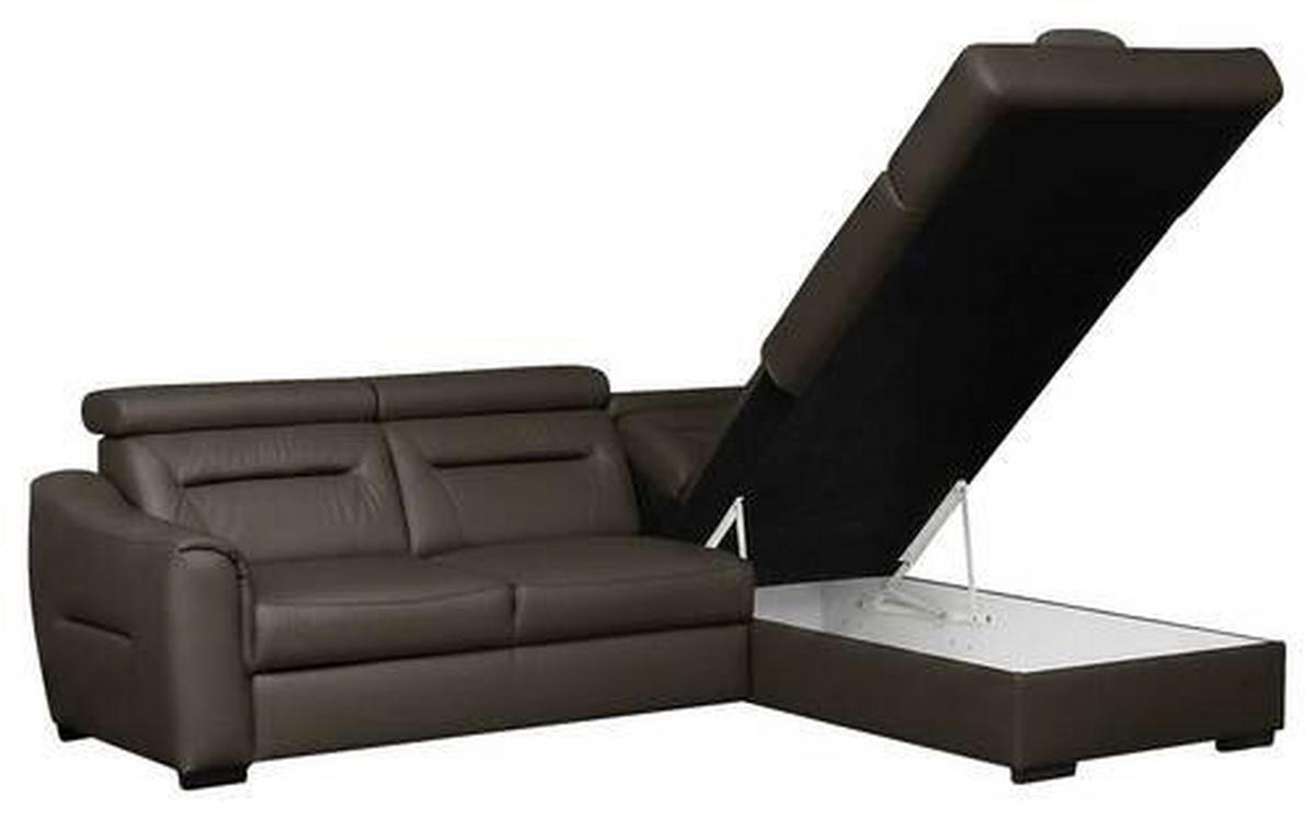 ECKSOFA  in Lederlook Echtleder Dunkelbraun  - Wengefarben/Dunkelbraun, Design, Leder/Holz (212/260cm) - Celina Home