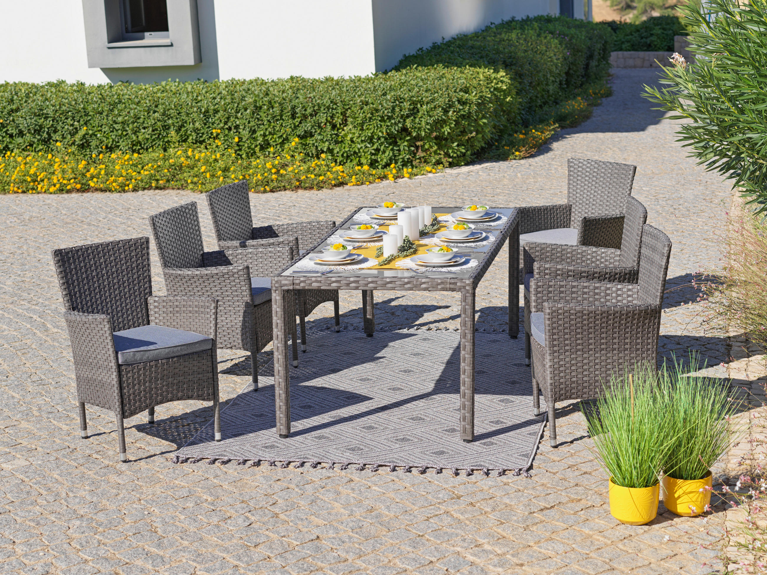 GARTENSET beschichtet Stahl  - Braun/Grau, MODERN, Glas/Kunststoff - Ambia Garden