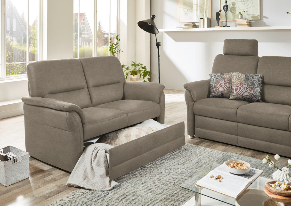 SITZGARNITUR in Mikrofaser Graubraun  - Graubraun/Alufarben, Konventionell, Textil/Metall (192/96/89cm) - Beldomo Comfort